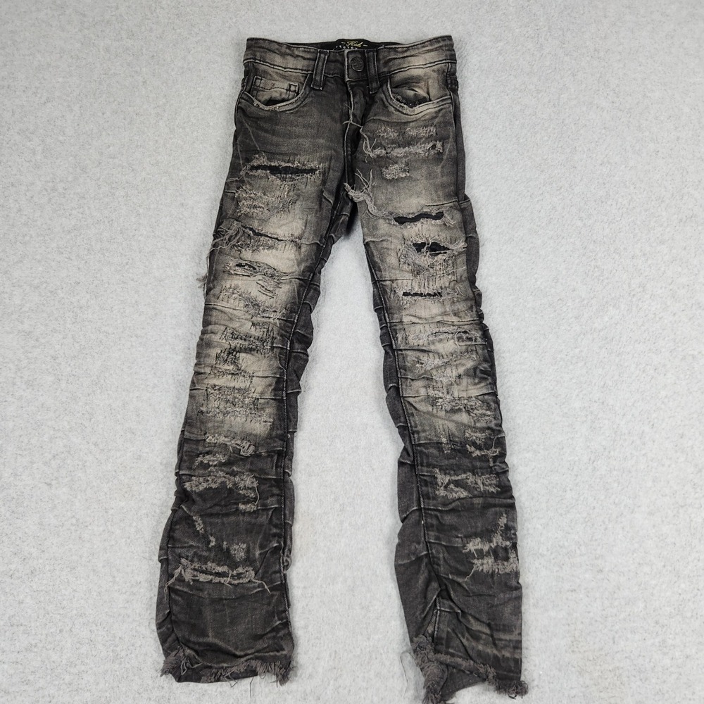 Jordan Craig Legacy Edition Jeans Boys 4 Black Denim Stacked Distressed Raw Hem